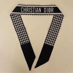 *D*I*O*R* Black White Houndstooth Pattern Print Twilly Bandeau Wrap Scarf